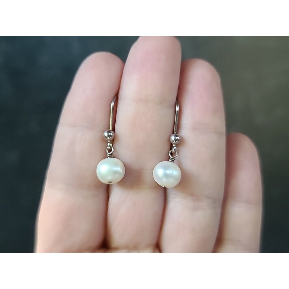 925 Sterling Silver Pearl Dangling Leverback Earrings Vintage, READ Description